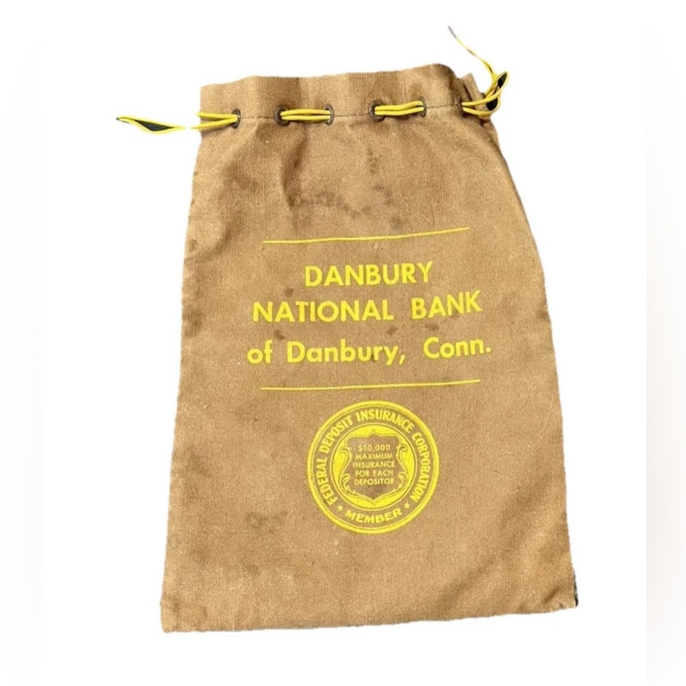 Vintage Bank Bag Canvas Advertising Drawstring Danbury National Bank Of CT FDIC